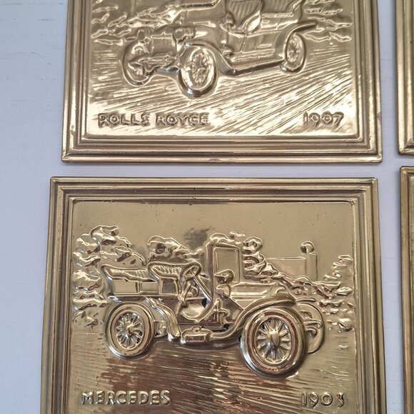 4 Vintage car Brass wall plaques Mercedes Rolls Royce RENAULT Packard - Picture 2 of 6